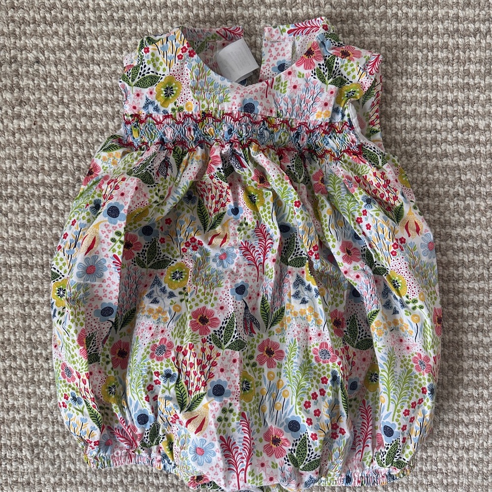 bella bliss Floral Smocked Bubble Dress in White, Pink, Yellow, Blue, Green